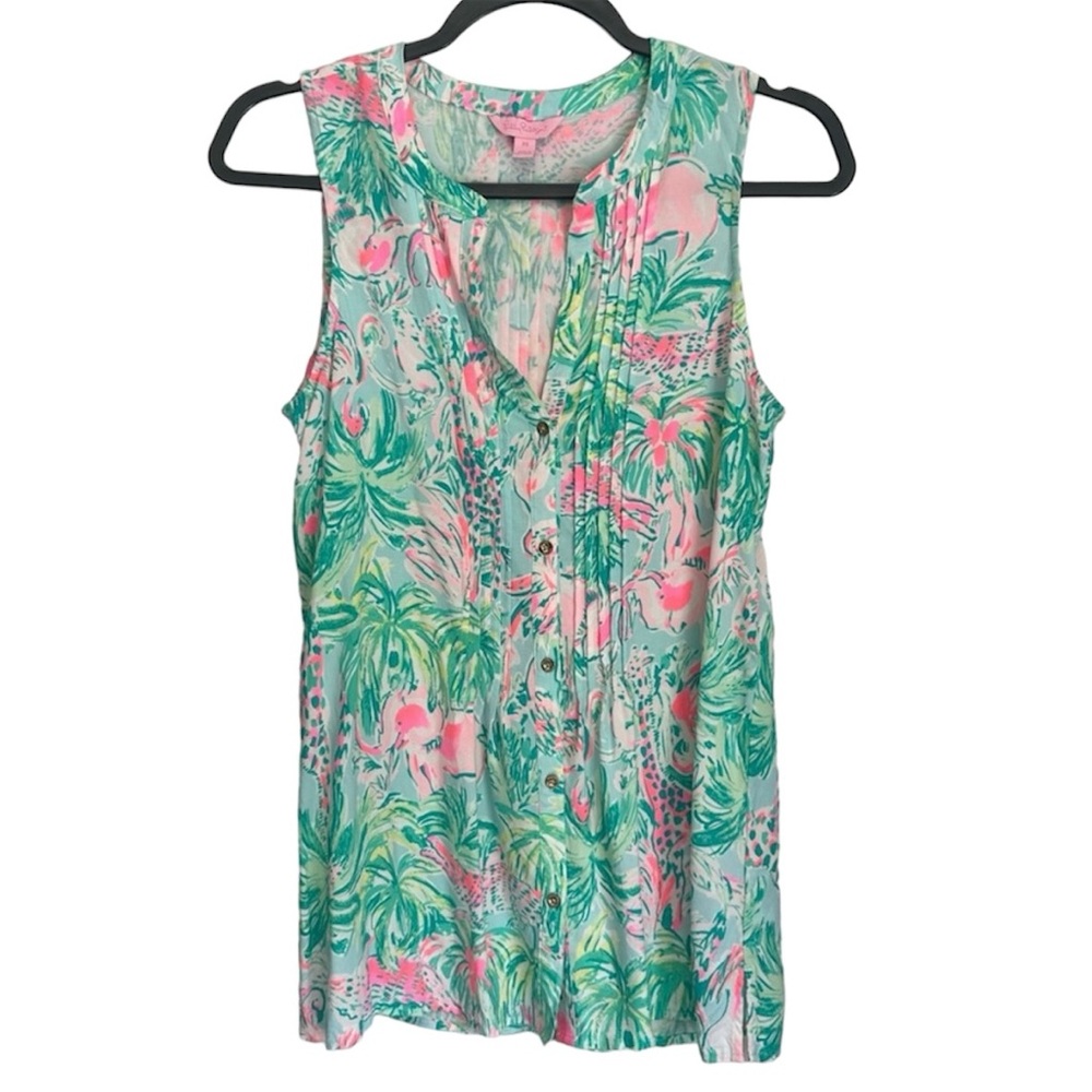 Lilly Pulitzer Sleeveless Sarasota Top in Sea Salt Blue On Parade Size XS